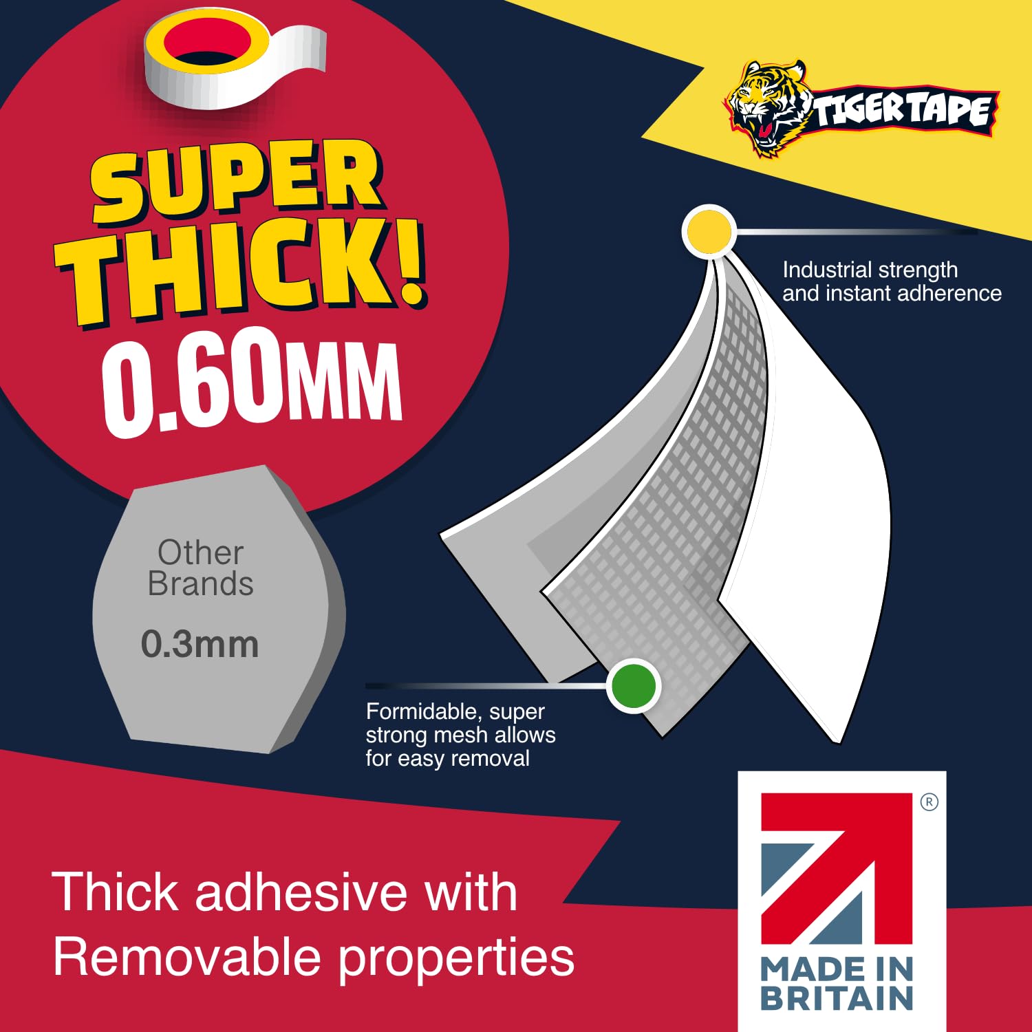thick adhesive tape with removable properties